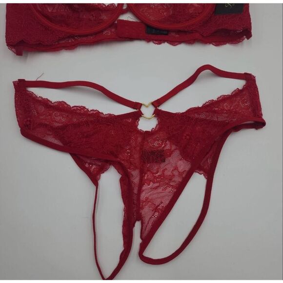 Frederick’s of Hollywood Red Floral Lace Bra Set Lover L/XL - Picture 5 of 12